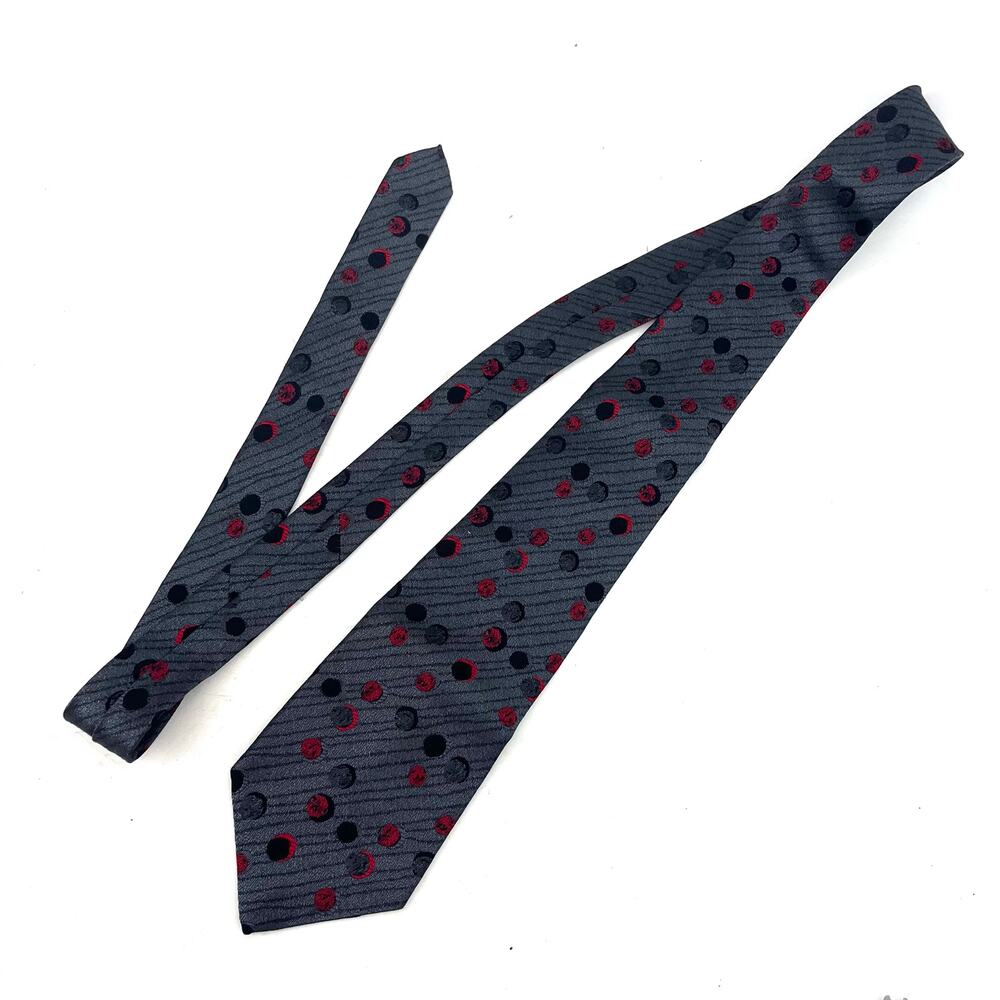 Pierre Cardin Men's Gray Red Polka Dot Necktie 3.5 x 58 Classic Designer